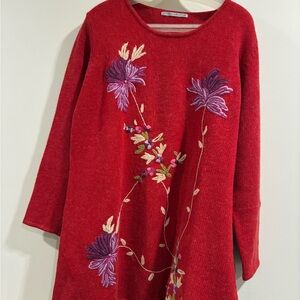 Red Floral Embroidered Sweater with Matching Shawl